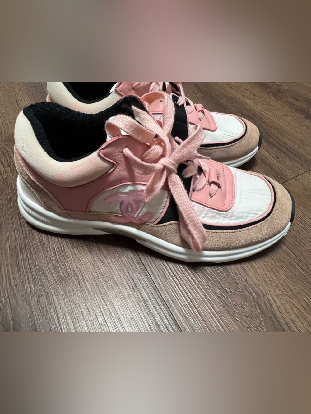 Authentic CHANEL Pink & White Women's Sneaker
